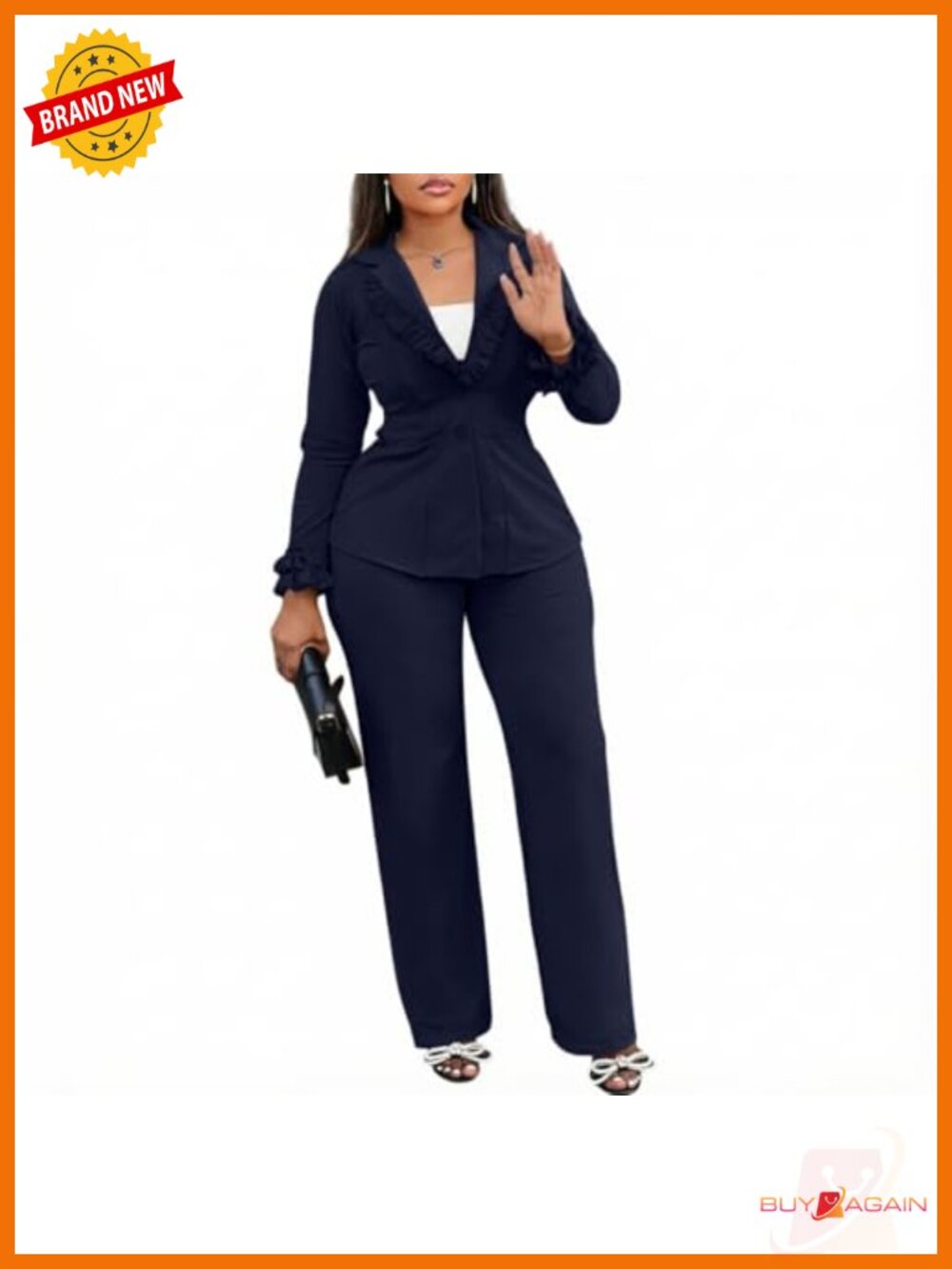 Women's 2 Piece Ruffle Blazer Pantsuit Business Set